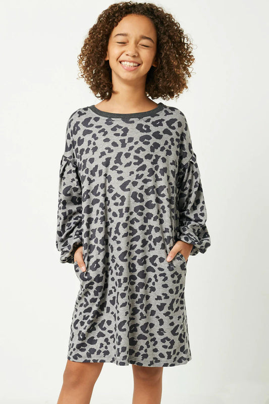 Girls Leopard Side Pocket Knit Dress