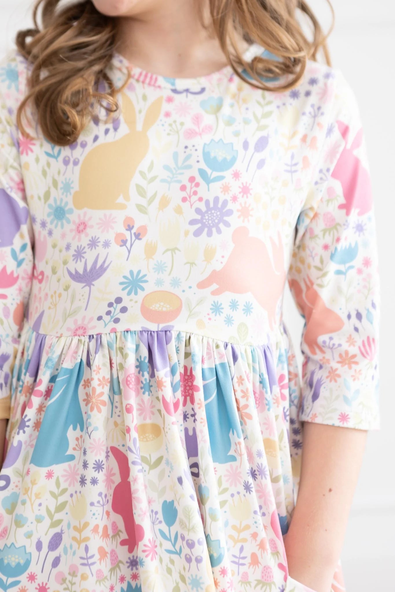 Girls Pastel Floral Bunnies Twirl Dress