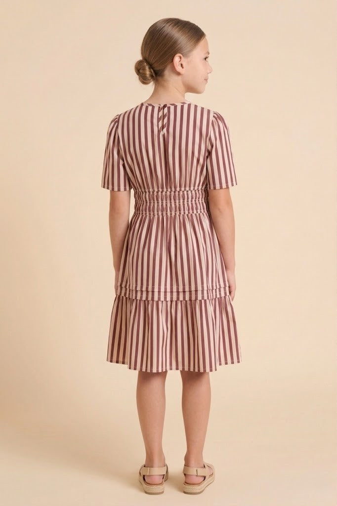 Girls Pleated Skirt Detail Striped Dress