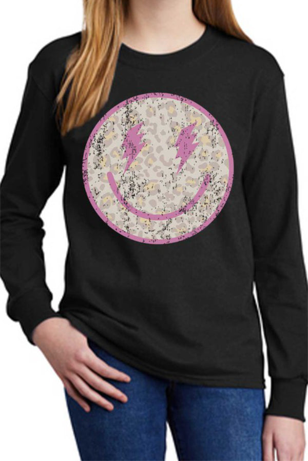 Girls Smiley Leopard Long Sleeve Tee