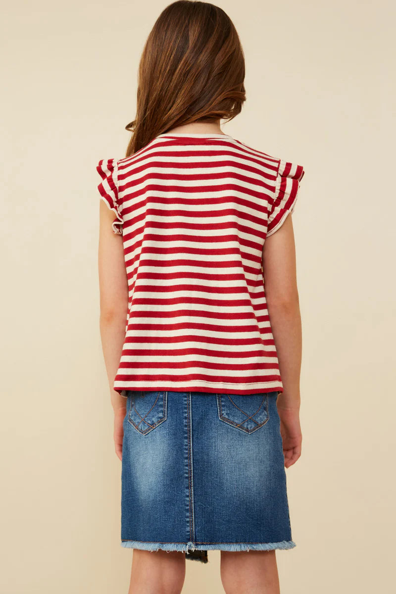 Girls Star Pocket Striped Knit Ruffled Knit Tank