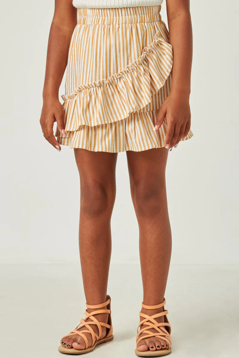 Girls Striped Asymmetric Ruffle Skirt