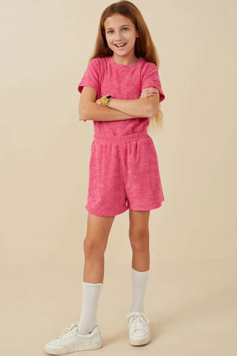 Girls Textured Velvet Look Terry Set