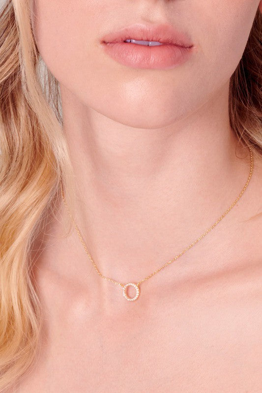 Gold Chain with Crystal Circle Accent Necklace