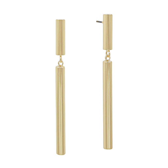 Gold Cylinder Bar Drop Earring