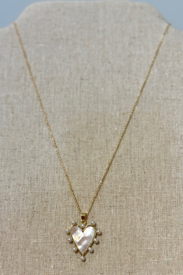 Gold Filled Shell Pearl Heart Charm Necklace
