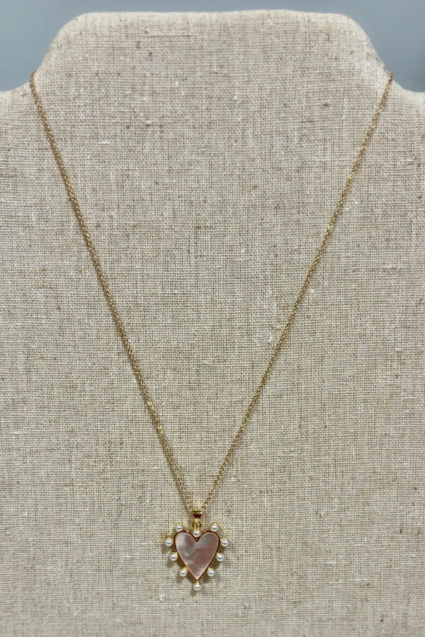 Gold Filled Shell Pearl Heart Charm Necklace