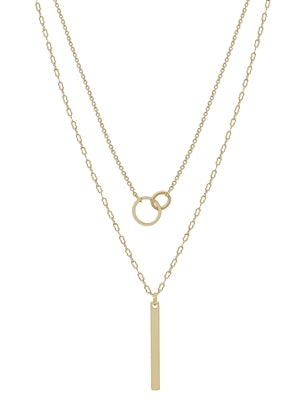 Gold Open Link Circle with Bar Necklace