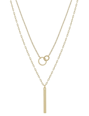 Gold Open Link Circle with Bar Necklace