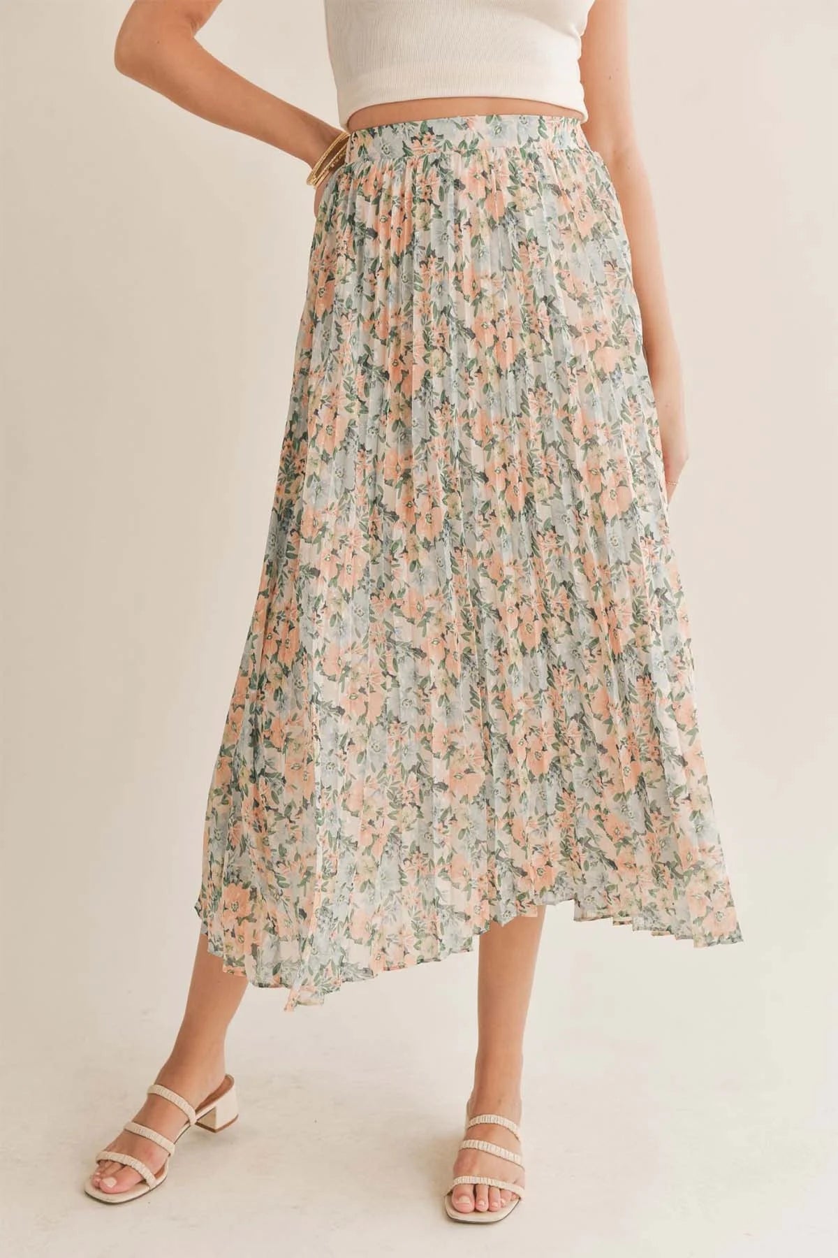 Green Thumbs Pleated Midi Skirt