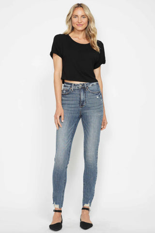 High Waist Tummy Control Vintage Wash Hem Jean