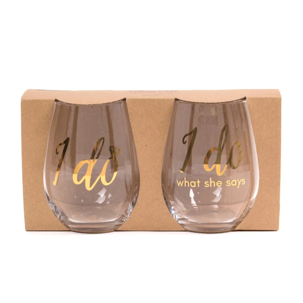 I Do What She Says Stemless Wine Glass Set Of 2