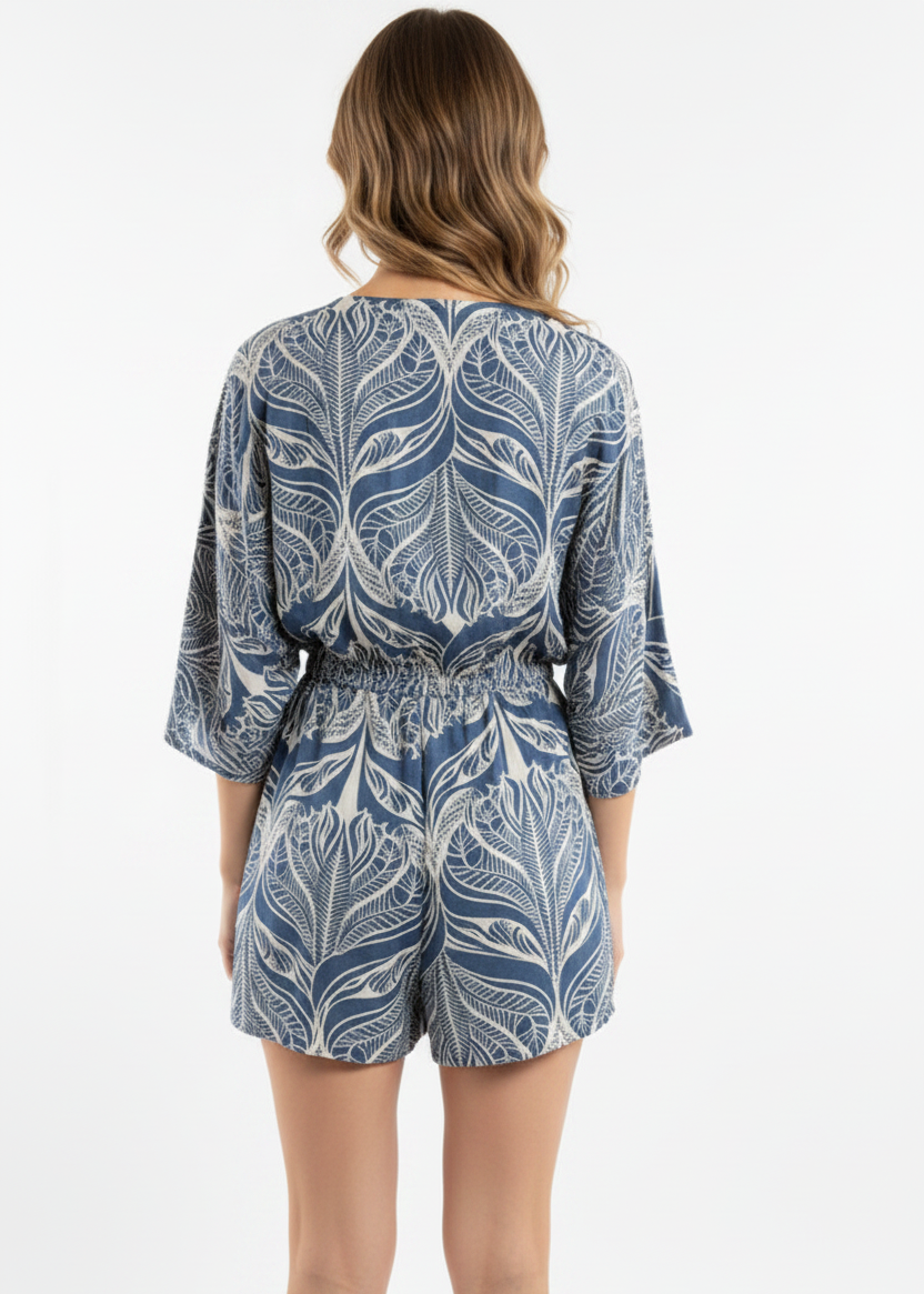 Blue Floral Print Romper