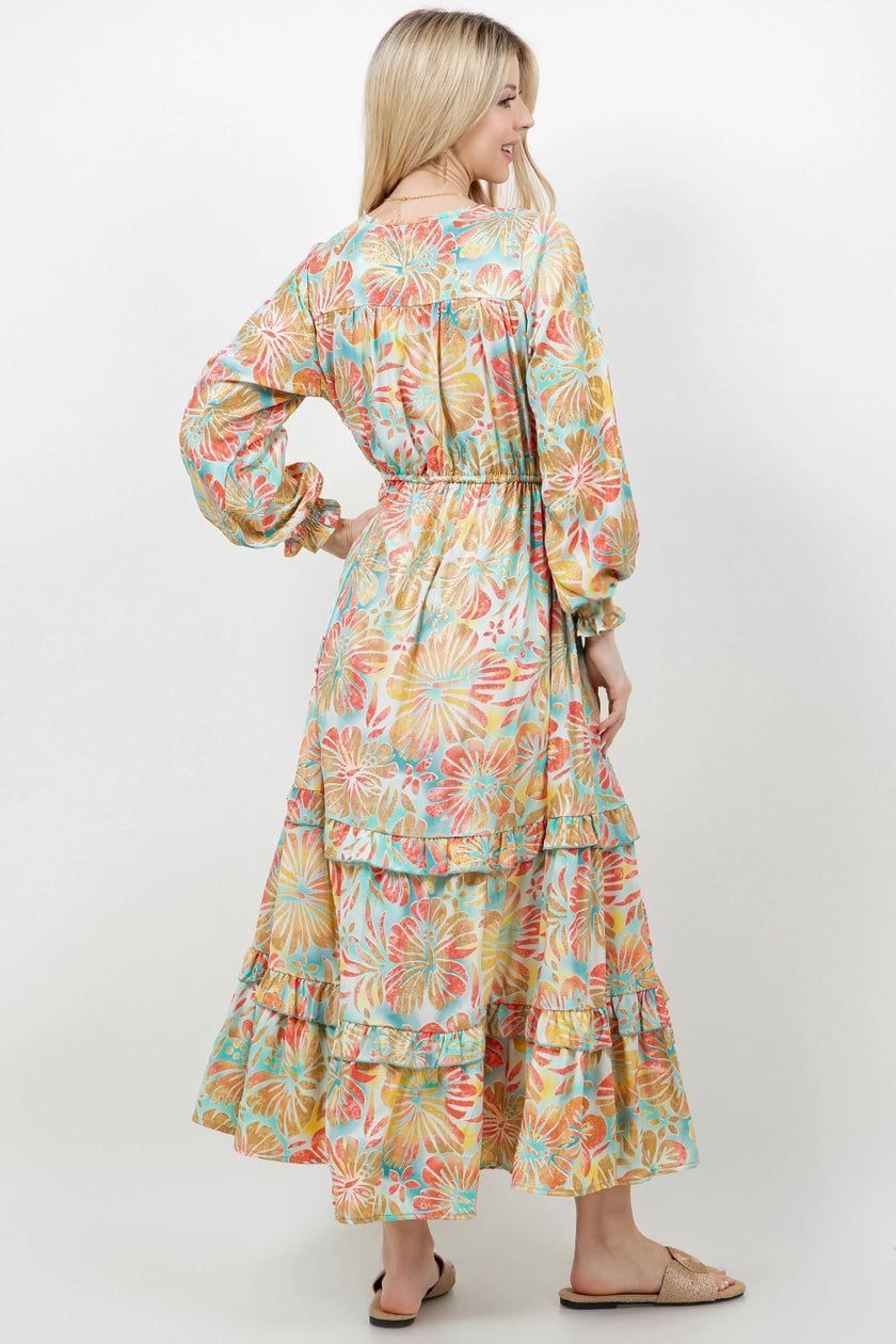 Island Breeze Ruffle Maxi Dress