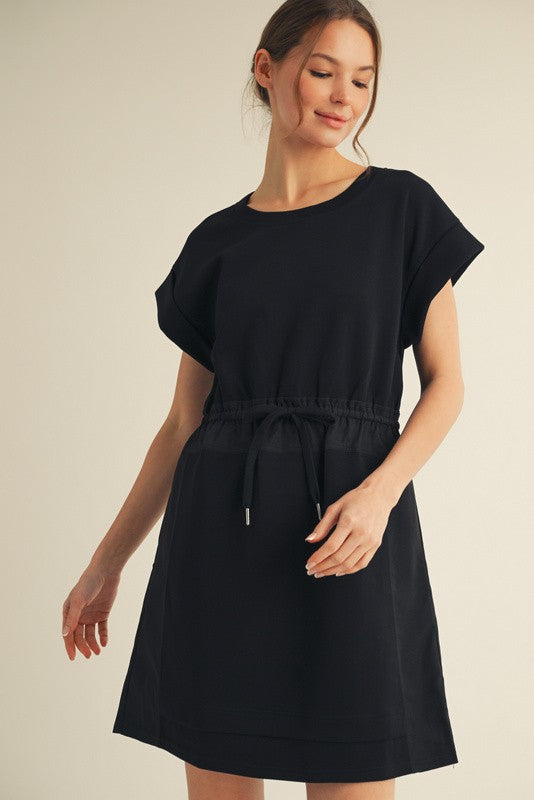 Jersey Drawstring Waist Dress Large / Black Jersey Drawstring Waist Dress Large / Black