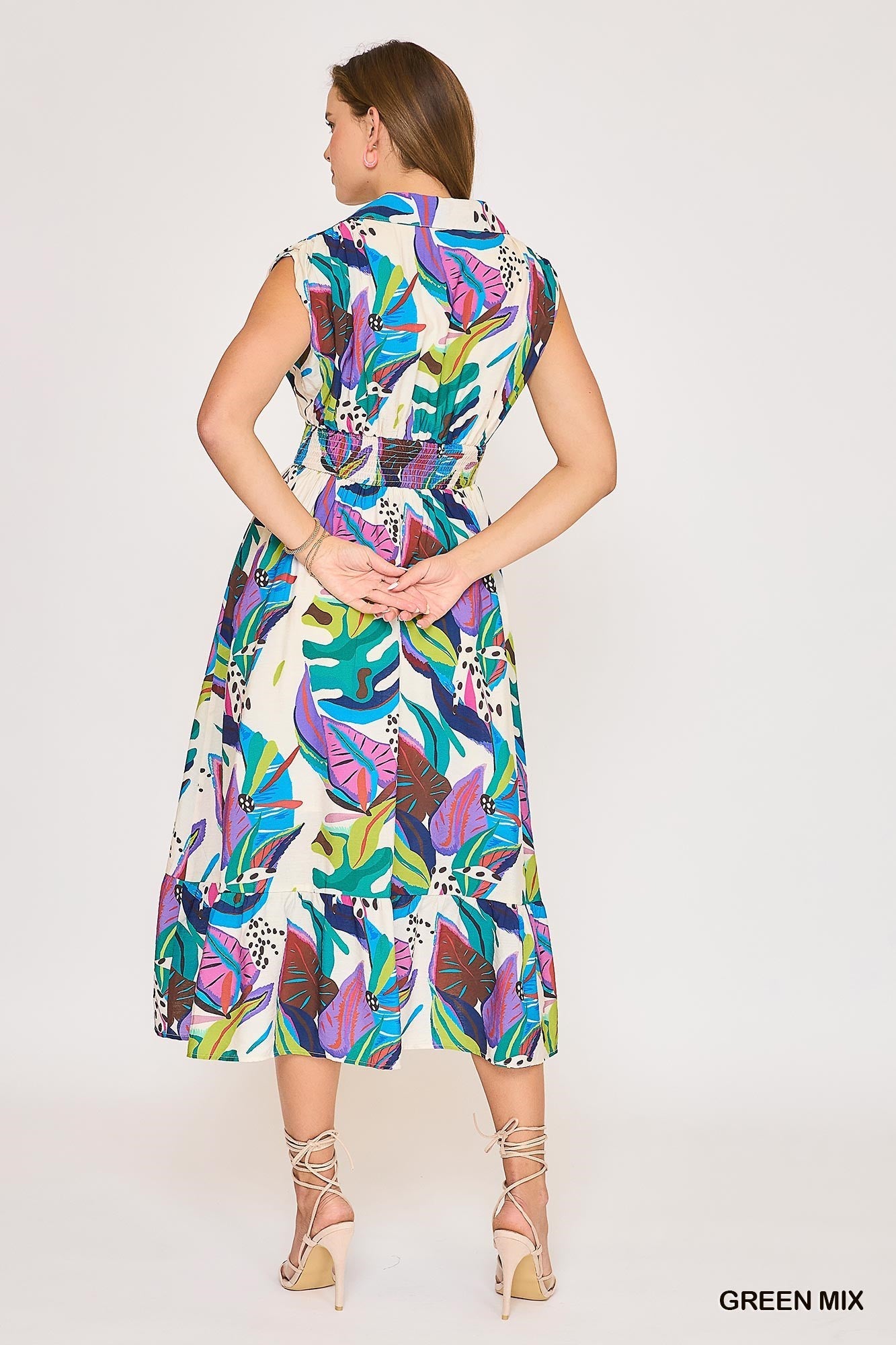 Tropical Chic Zipper Midi Dress