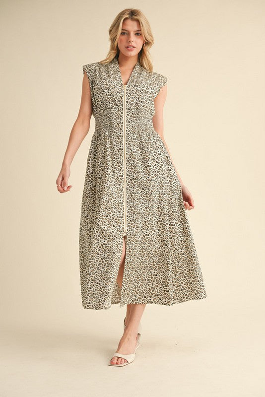 Leopard Zipper Midi Dress