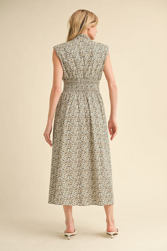 Leopard Zipper Midi Dress