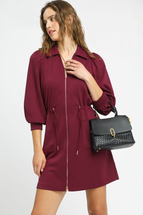Luxe knit Zip-Up Mini Dress Garnet / Small Luxe knit Zip-Up Mini Dress Garnet / Small