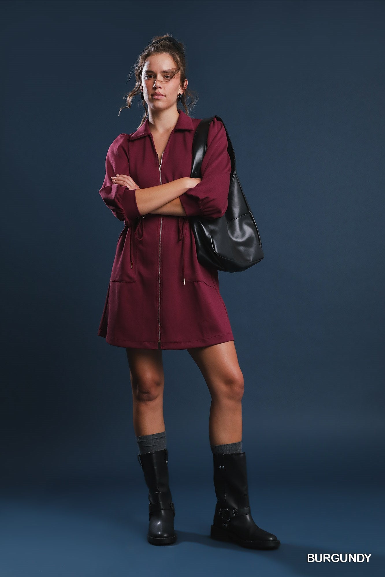 Luxe knit Zip-Up Mini Dress