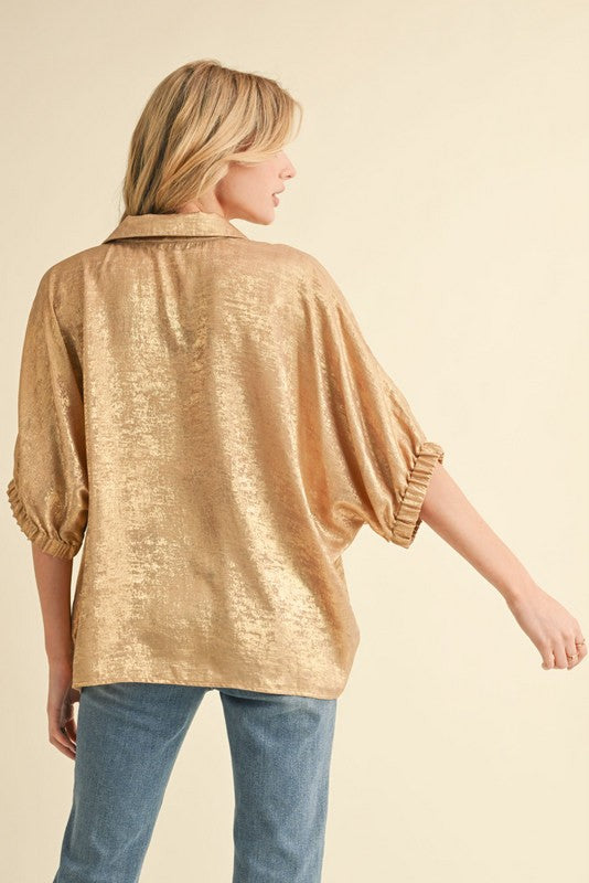 Metallic Gold V-neck Dolman Top