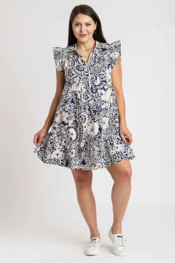 Abstract Print V-Neck Dress