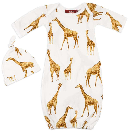 Orange Giraffe Bamboo Newborn Gown & Hat Set