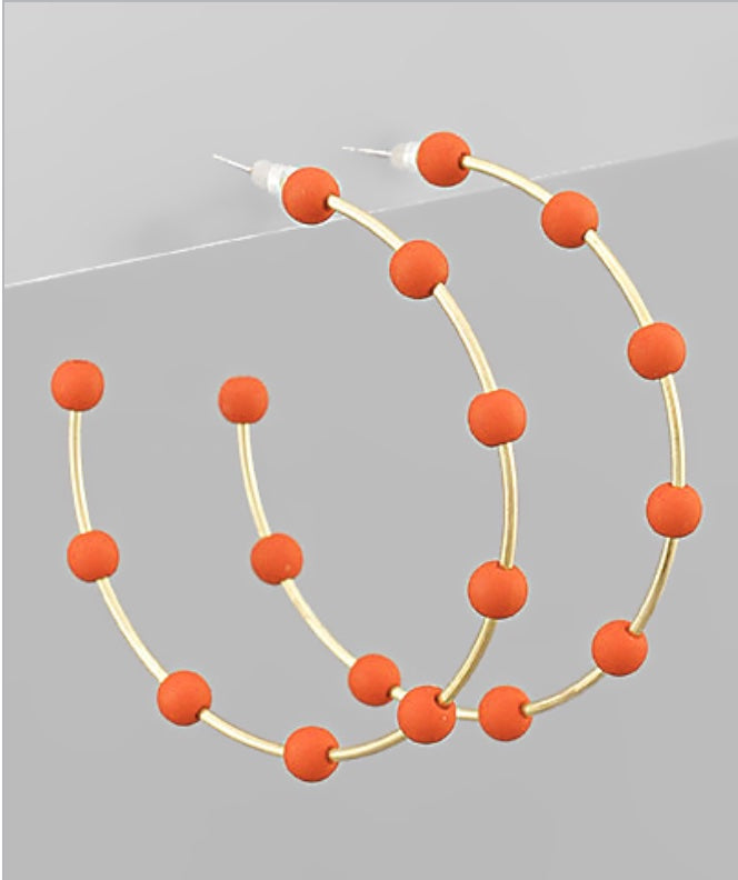 Orange Wood Bead Hoop Earrings