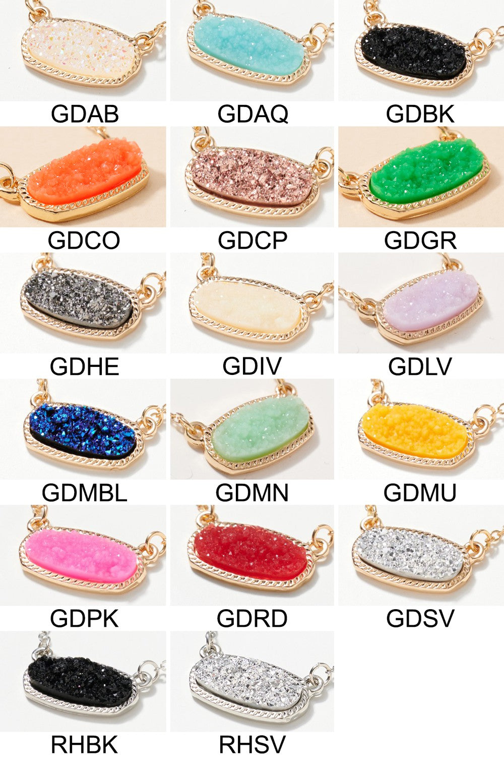 Oval Druzy Stone Charm Necklace