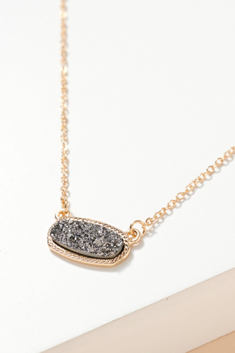 Oval Druzy Stone Charm Necklace