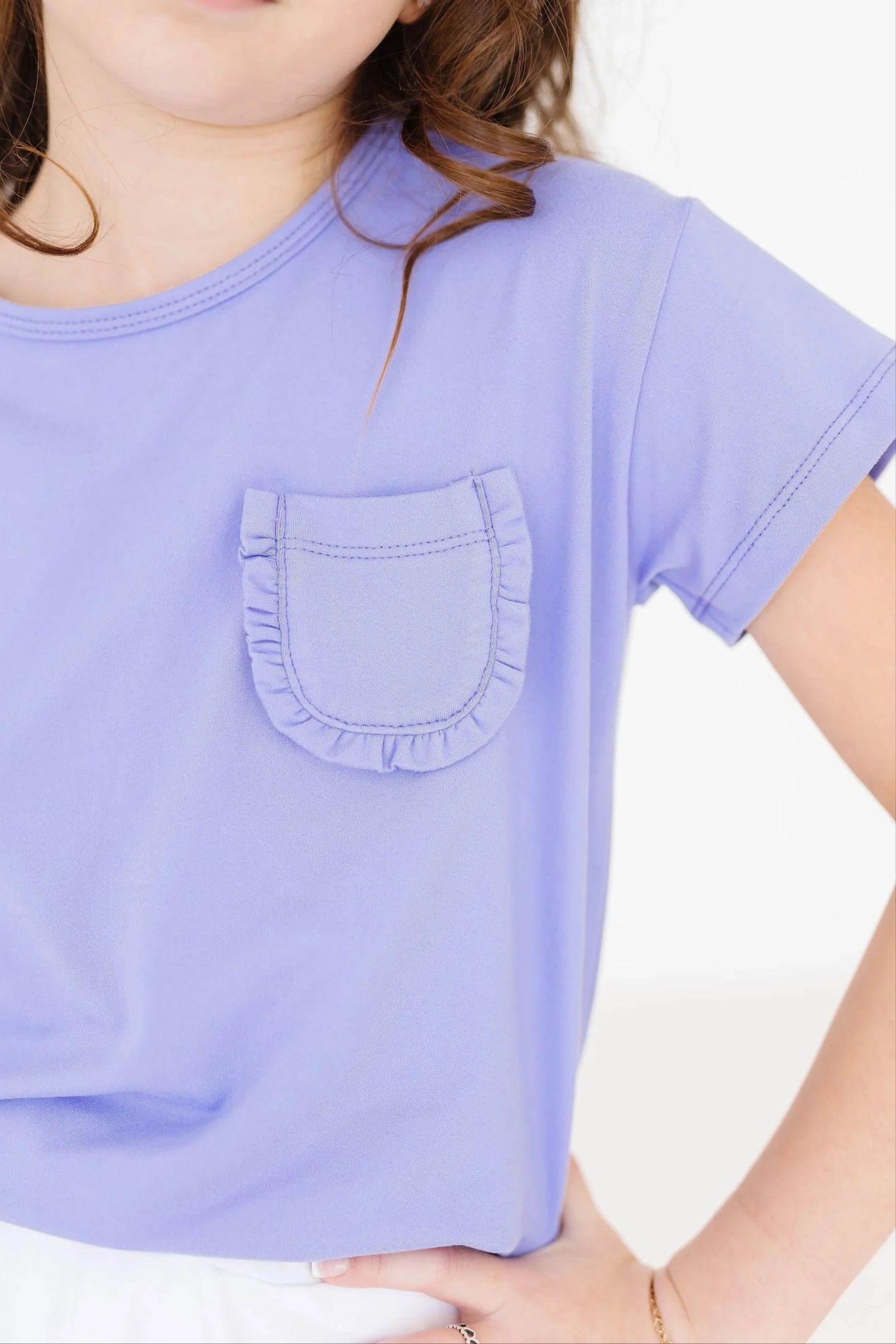 Girls Periwinkle Ruffle Pocket Tee