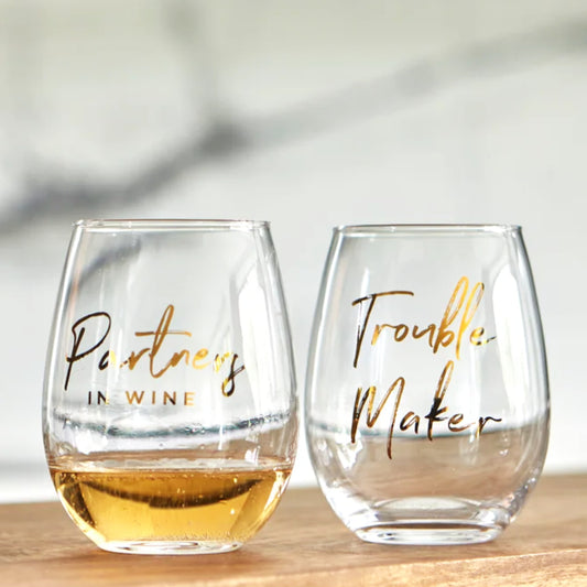 Partners In Wine Stemless Wine Glass Set Of 2
