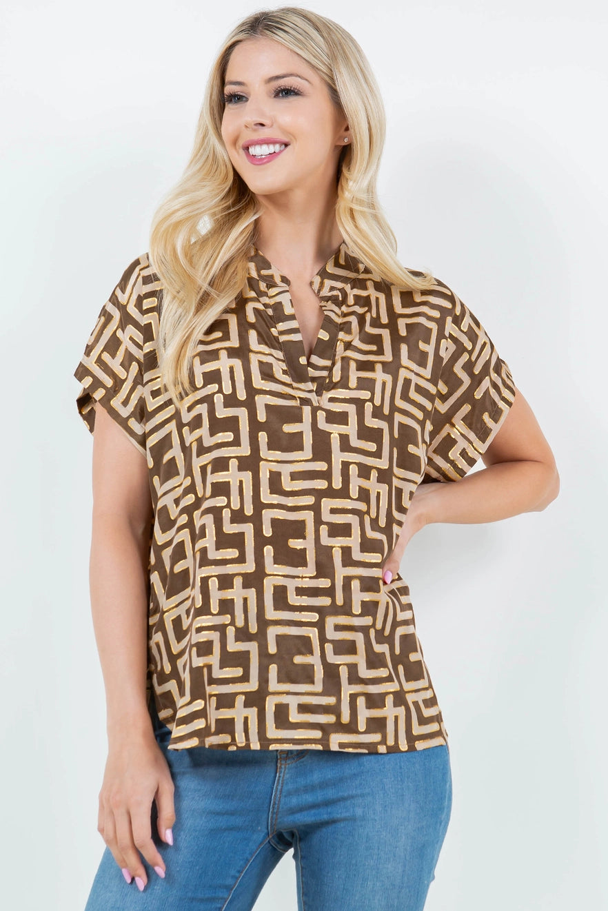 Brown & Gold Metallic Top