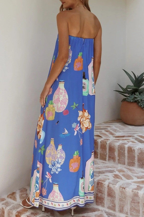 Royal Strapless Maxi Dress