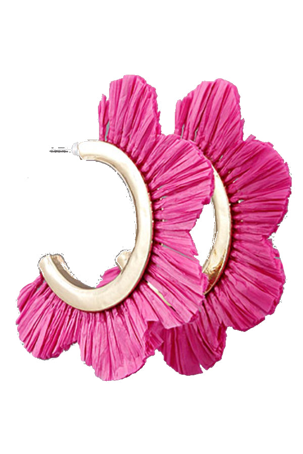 Raffia Flower Cut Hoops