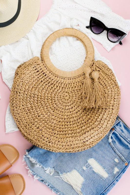 Rattan Tassel O-Ring Tote