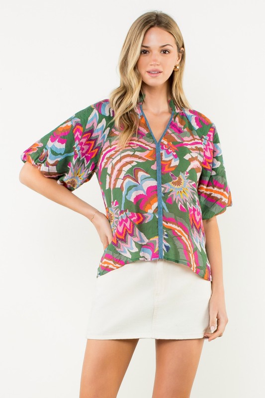 Ravishing Print V-neck Top