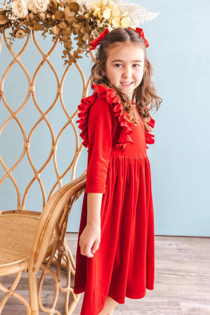 Girls Red Velvet Twirl Dress