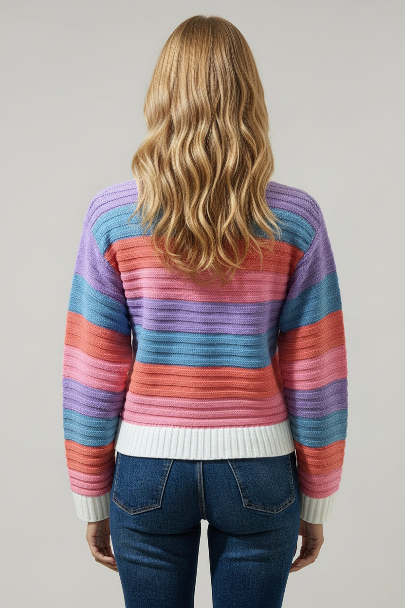 Roselin Striped Collared Sweater