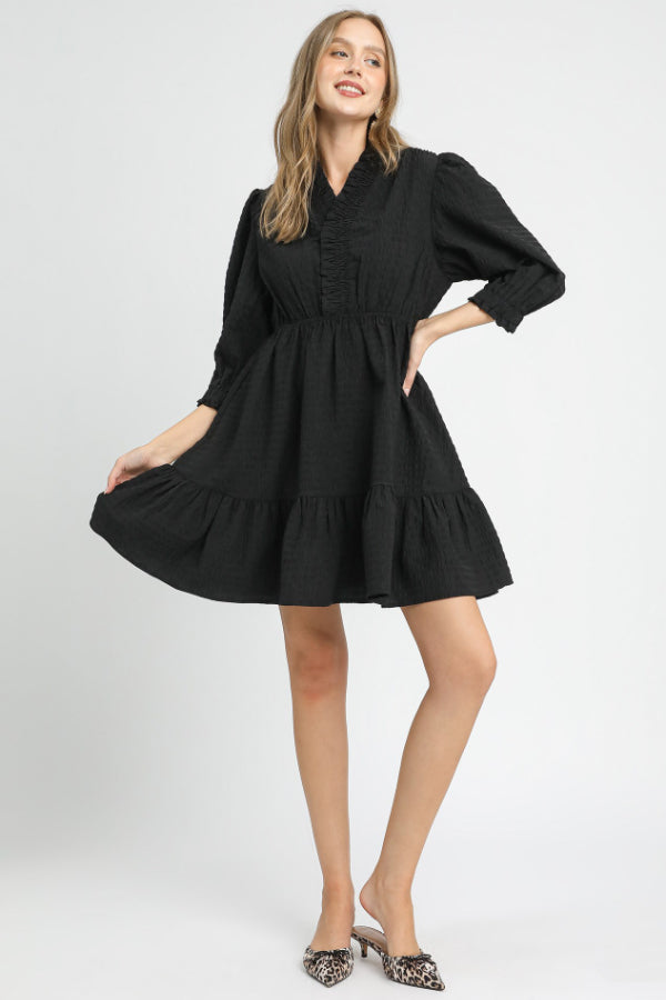 Ruffle Trim Textured Babydoll Dress