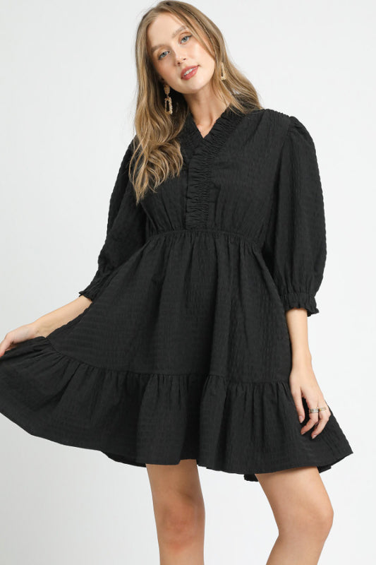 Ruffle Trim Textured Babydoll Dress