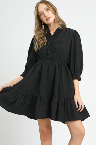 Ruffle Trim Textured Babydoll Dress