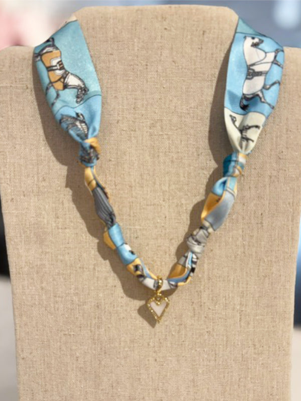 Scarf Necklace ~ Blue Horse Pattern