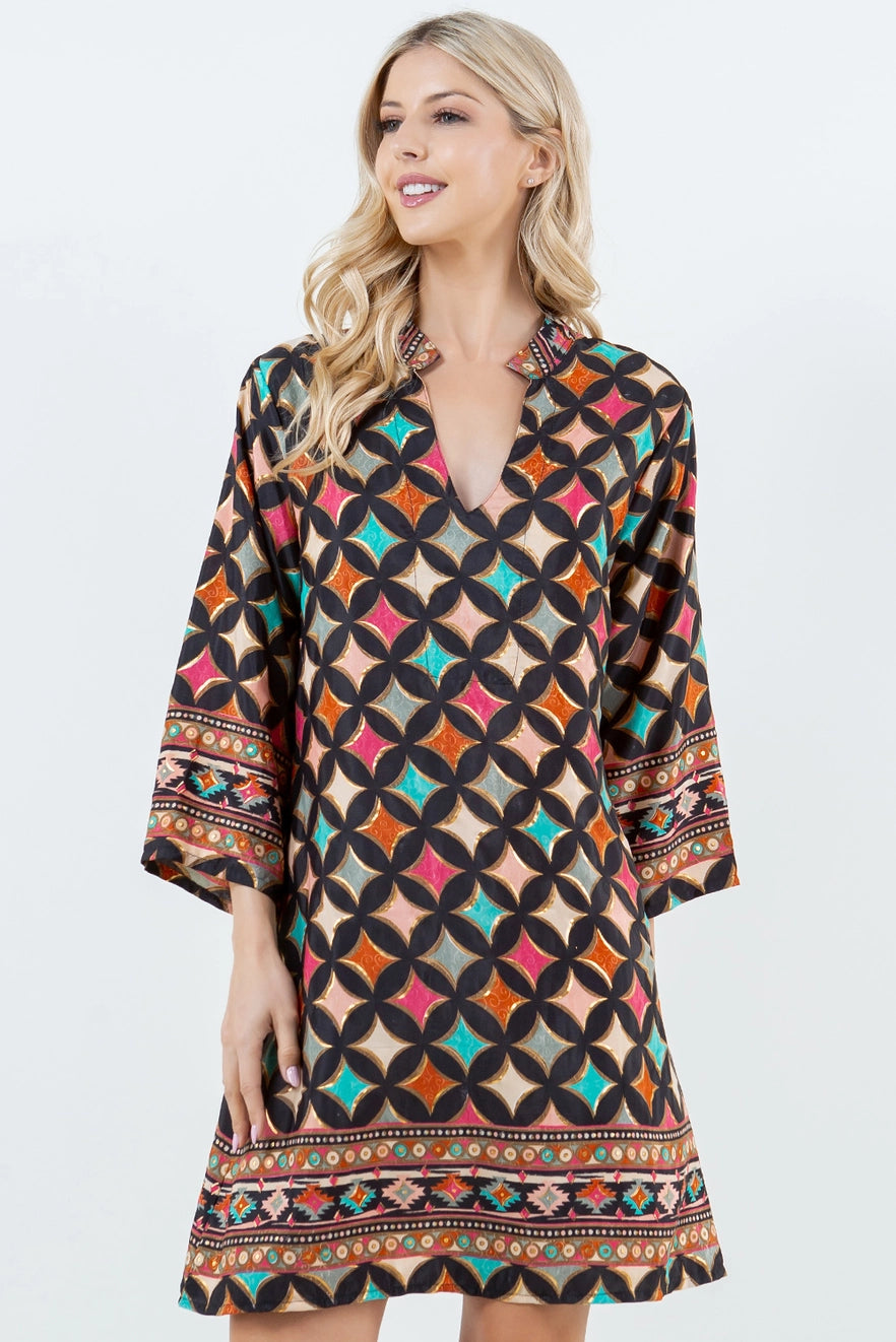 Black Shift Dress with Gold Detail