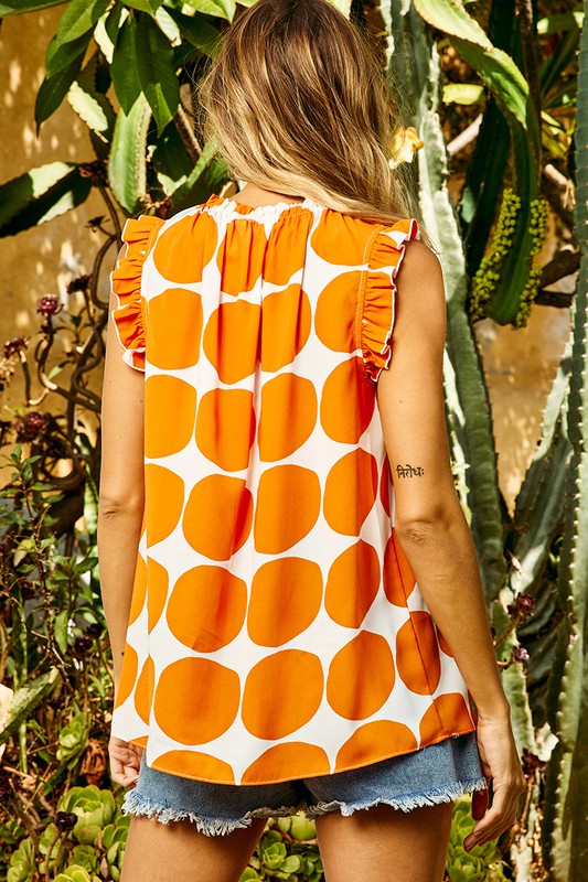 Shirring Mock-neck Polkadot Top