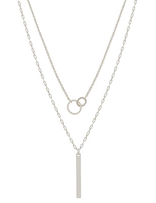 Silver Open Link Circle with Bar Necklace