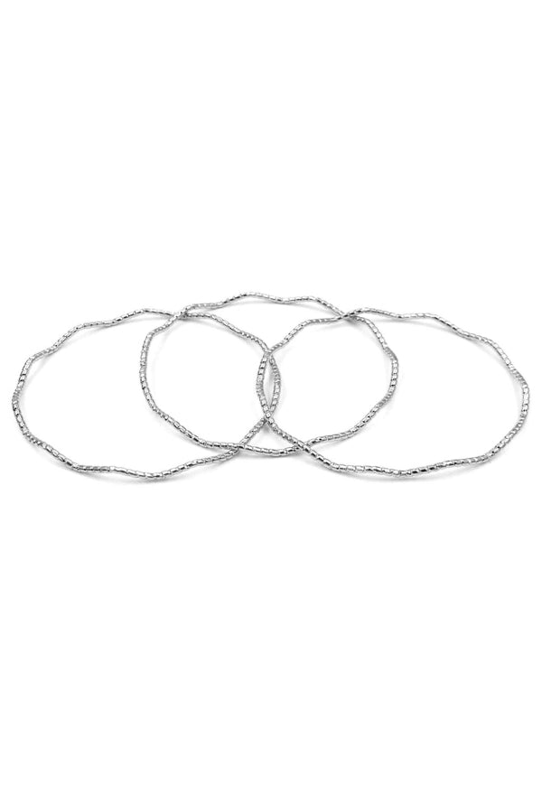 Silver Waved Textured Set of 3 Bangles