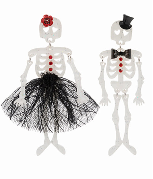 Skeleton Couple Acetate Drop Earrings