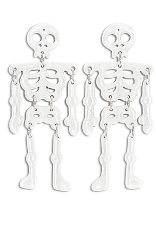 Skeleton Glitter White Earrings