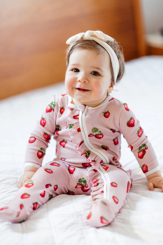 Strawberry Organic Cotton Ruffle Footed Romper